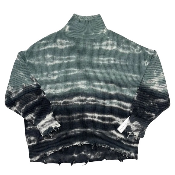 Young Fabulous & Broke Distressed Sweater Blue Tie Dye Oversized Mock Neck Tunic - Picture 4 of 16